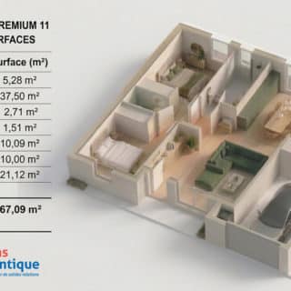 Plan Premium 11 - 68m² - 2 chambres axonométrie